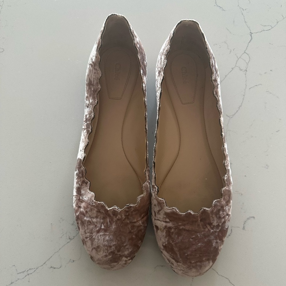 Chloe Blush Pink Velvet Lauren Ballerina Flats size 39.